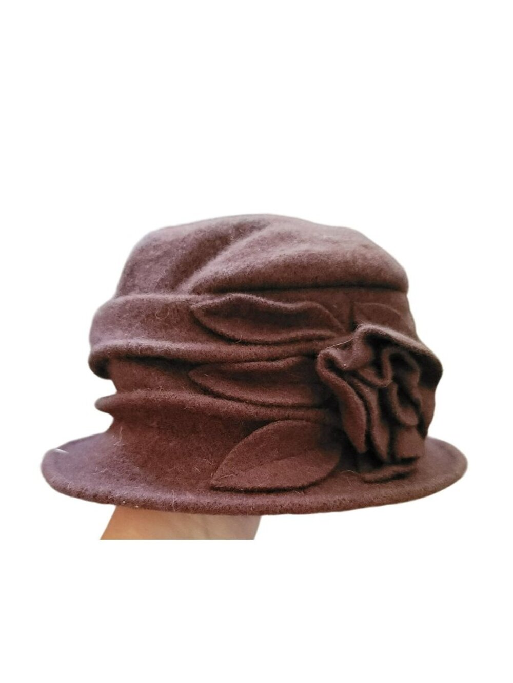 Wool Cloche Hat With Floral Accent Brown Womans Vintage-Style NWT  jj3582